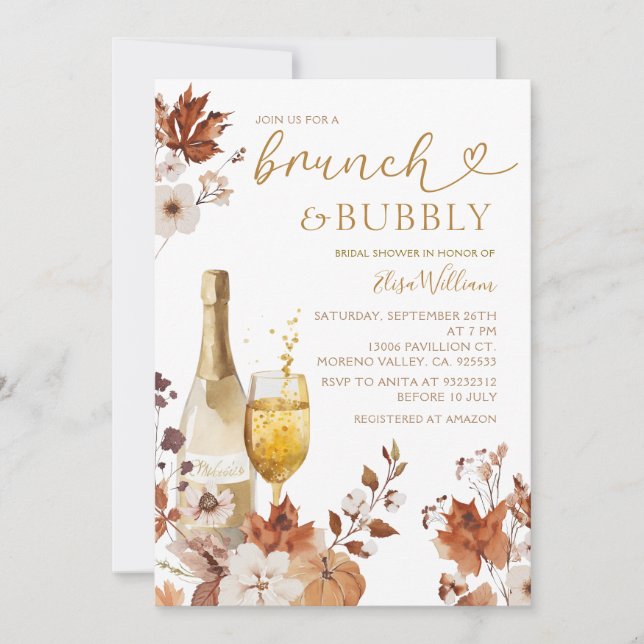 Fall Bridal Brunch & Bubbly Autumn Engagement  Invitation (Front)