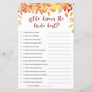 Fall Bridal Game - Who Know The Bride Best