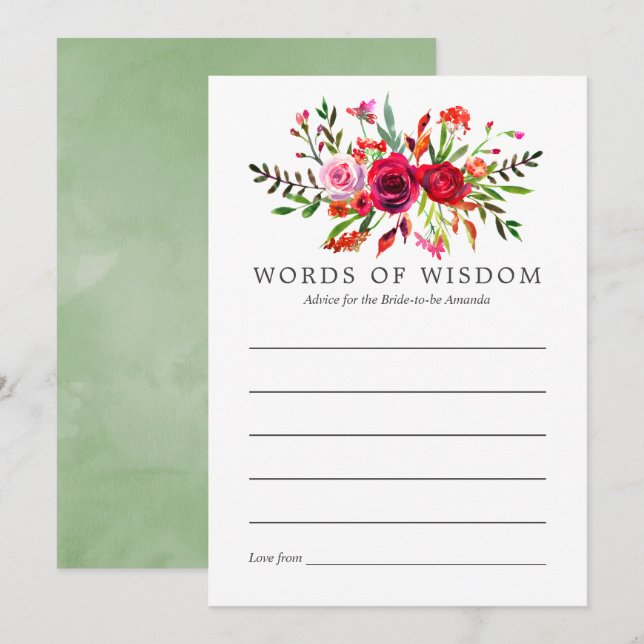 Fall Bridal Shower Floral Advice for Bride Invitation (Front/Back)