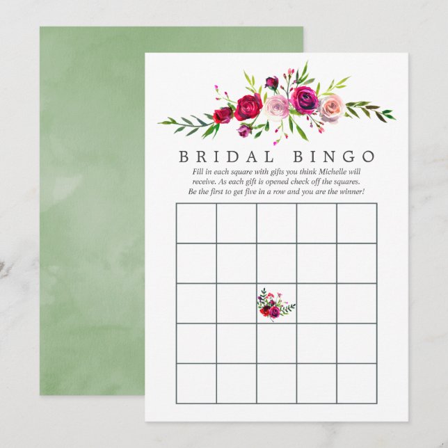 Fall Bridal Shower Floral Bingo Invitation (Front/Back)