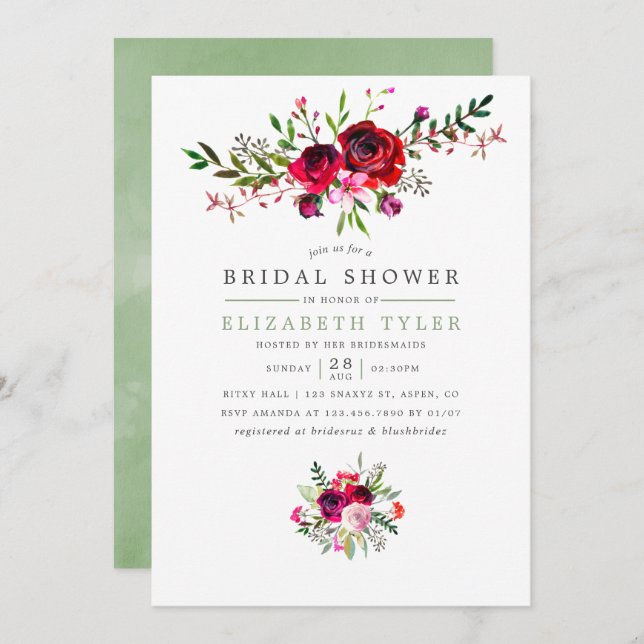 Fall Bridal Shower Floral Invitation (Front/Back)