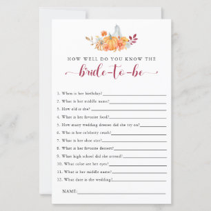 Fall Bridal Shower Game How Well Do you Know bride