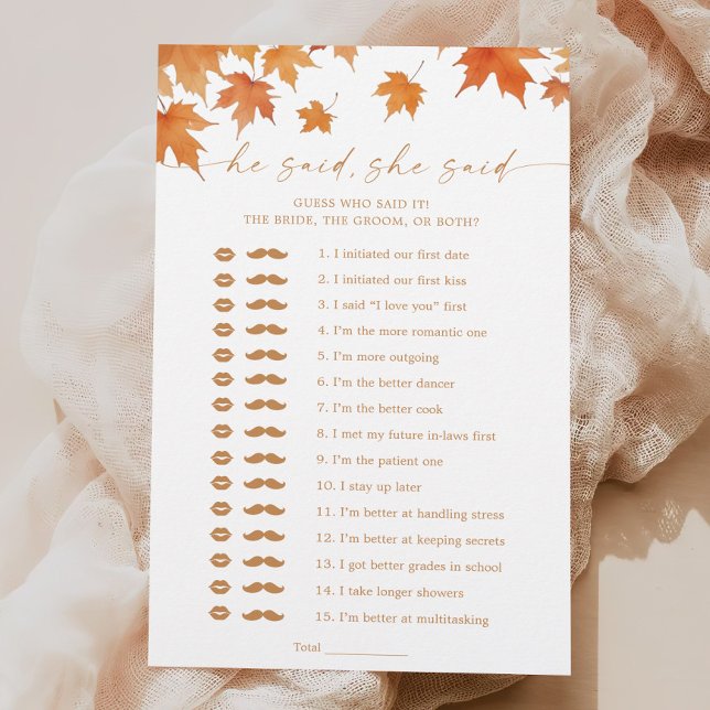Fall Bridal Shower He Said She Said Game (Creator Uploaded)