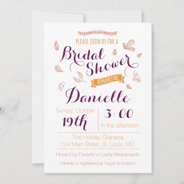 Fall Bridal Shower Invitation (Front)