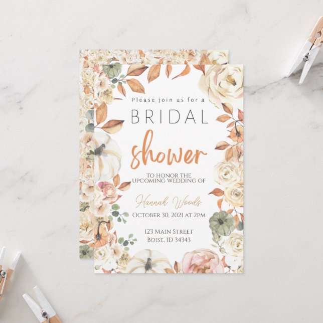 Fall Bridal Shower Invitation, Autumn Wedding Invitation (Front/Back In Situ)