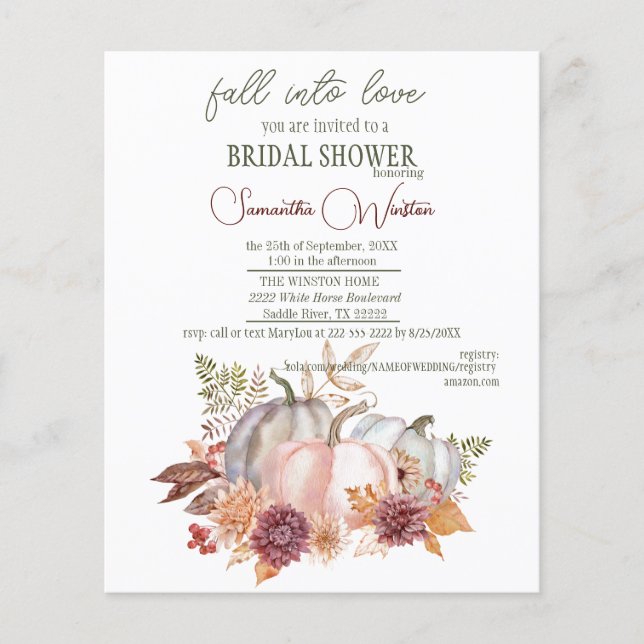 Fall Bridal Shower Invitation Budget (Front)