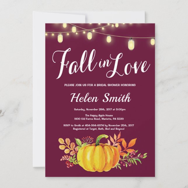 Fall Bridal Shower Invitation Burgundy (Front)