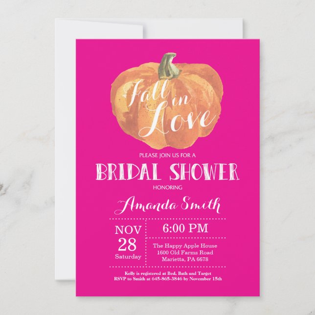 Fall Bridal Shower Invitation Card Hot Pink (Front)