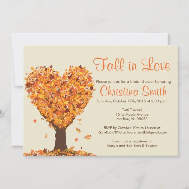 Fall Bridal Shower Invitations - Fall in Love (Front)