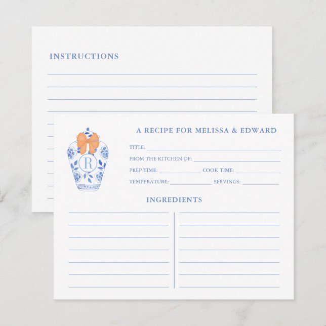 Fall Bridal Shower Monogram Recipe Card (Front/Back)