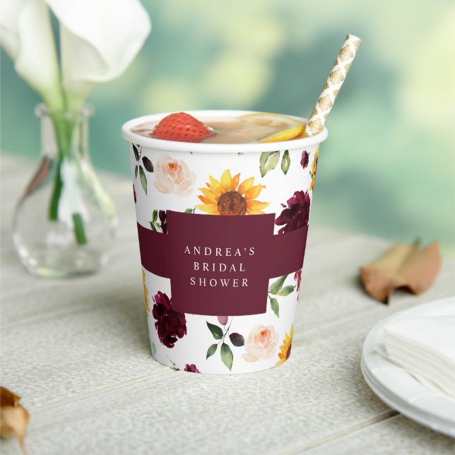 Fall Bridal Shower Sunflowers and Roses Paper Cups (Insitu)