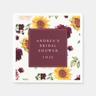 Fall Bridal Shower Sunflowers & Burgundy Roses Napkin
