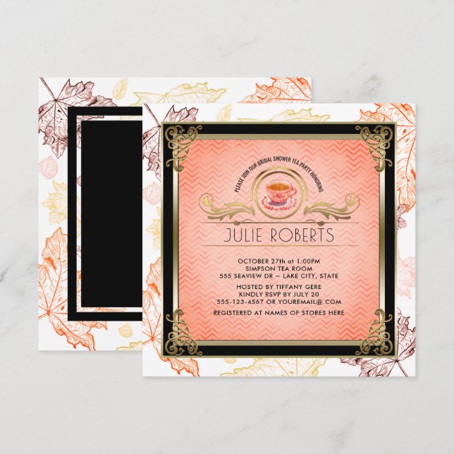 Fall Bridal Shower Tea Party Autumn Leaves Invitation (Front/Back)
