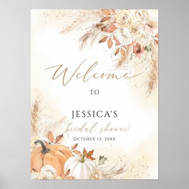 Fall bridal shower welcome sign, autumn shower poster (Front)