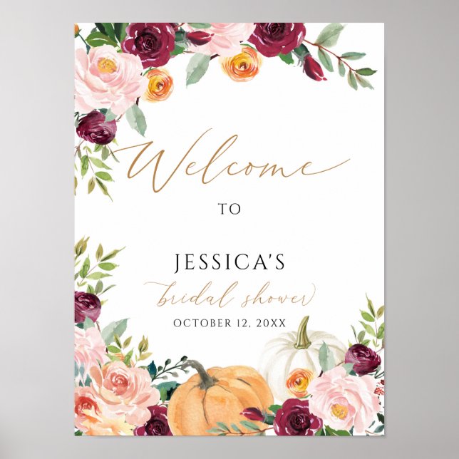 Fall bridal shower welcome sign, autumn shower poster (Front)