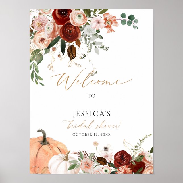 Fall bridal shower welcome sign, autumn shower poster (Front)