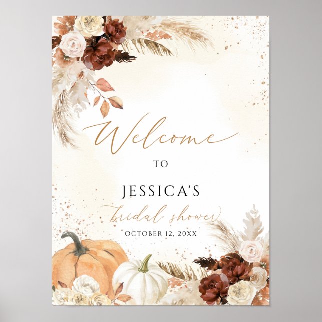 Fall bridal shower welcome sign, autumn shower poster (Front)