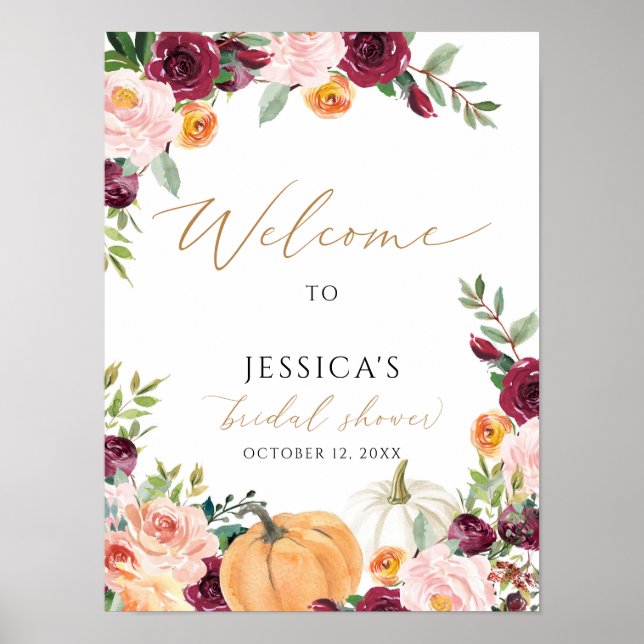 Fall bridal shower welcome sign, autumn shower poster (Front)