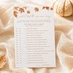 Fall Bridal Shower What Did He Say Game