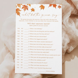 Fall Bridal Shower What Did He Say Game