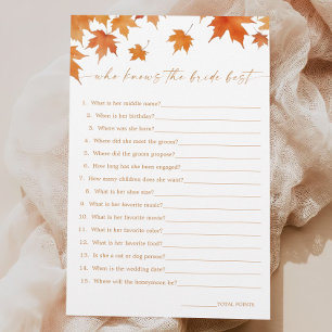 Fall Bridal Shower Who Knows the Bride Best Game