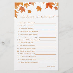 Fall Bridal Shower Who Knows the Bride Best Game