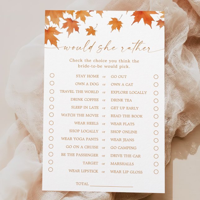 Fall Bridal Shower Would She Rather Game (Creator Uploaded)