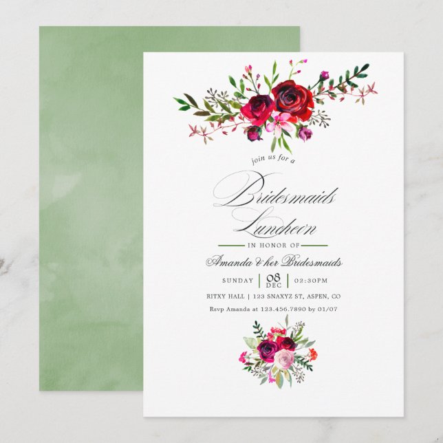 Fall Bridesmaids Luncheon Floral Invitation (Front/Back)