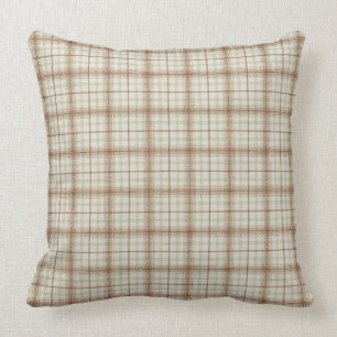 Fall Brown and Mint Green Plaid Cushion