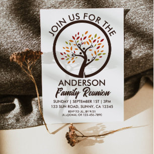 Fall Brown Family Reunion Family Tree Leaves Invitation