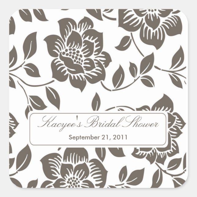 Fall Brown Floral Bridal Shower Square Sticker (Front)