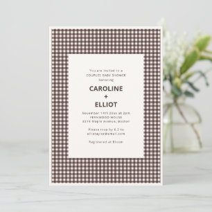 Fall Brown Gingham Plaid Couples Baby Shower Invitation