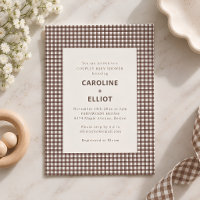 Fall Brown Gingham Plaid Couples Baby Shower