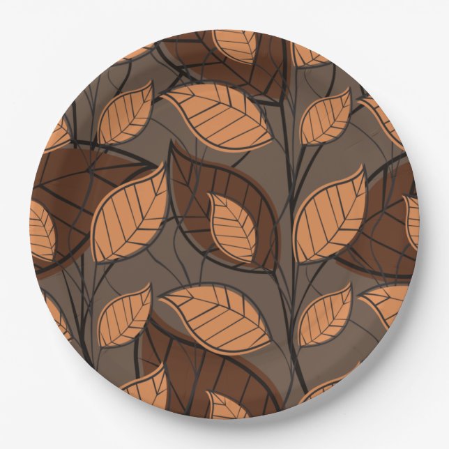 Fall Brown Leaves  Paper Plate (Front)