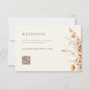  Fall Brown & Tan Wildflowers QR Code Wedding RSVP Card