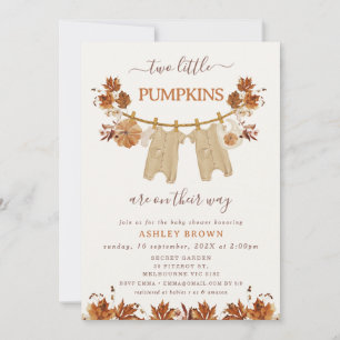 Fall Brown Twins Foliage Clothesline Baby Shower Invitation