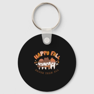 Fall Brush Them All Dentist Teeth Thanksgiving Squ Key Ring