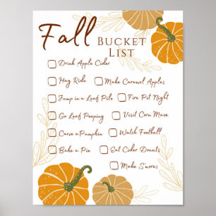 Fall Bucket List Activity Check List  Poster