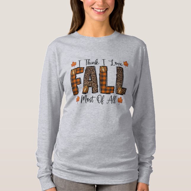 Fall Buffalo Plaid Leopard Print I Love Fall  T-Shirt (Front)