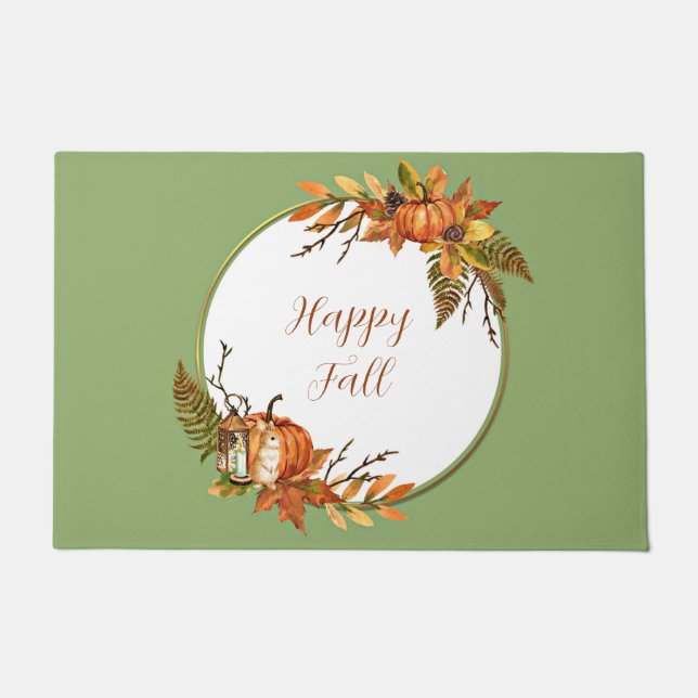 Fall bunny and pumpkins with customisable text  doormat (Front)