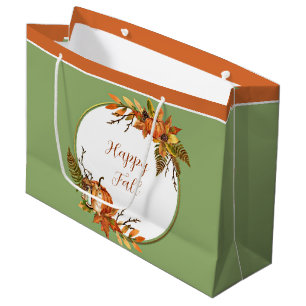 Fall bunny and pumpkins with customisable text large gift bag