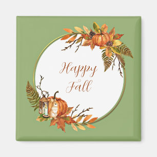 Fall bunny and pumpkins with customisable text  magnet