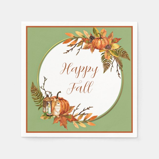 Fall bunny and pumpkins with customisable text  napkin (Front)