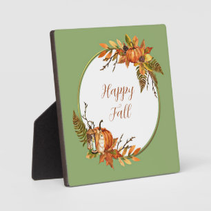 Fall bunny and pumpkins with customisable text  plaque