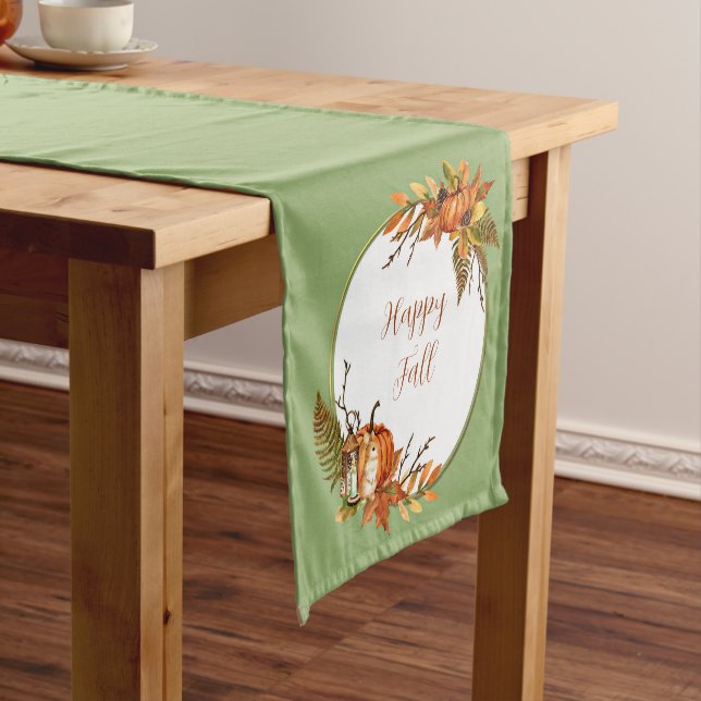 Fall bunny and pumpkins with customisable text  short table runner (In Situ)