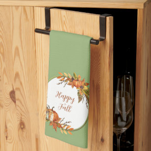 Fall bunny and pumpkins with customisable text tea towel