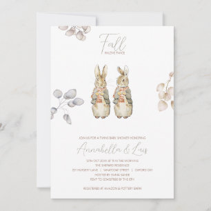 Fall Bunny Rabbit Twins Baby shower Invitation