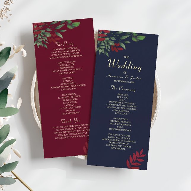 Fall Burgundy and Navy Floral Wedding Programme (Creator Uploaded)