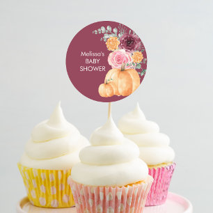Fall burgundy blush pink floral cupcake topper classic round sticker