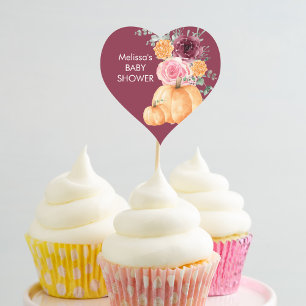 Fall burgundy blush pink floral cupcake topper heart sticker